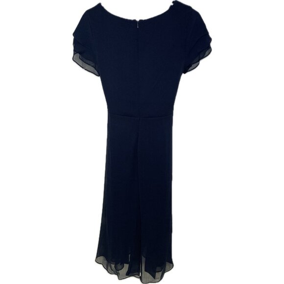 DKNY Faux Wrap Asymmetrical Short Sleeve V Neck Midi Dress 4 S Navy Blue NWT - Picture 3 of 9